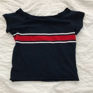 Navy blue and red off the shoulder top